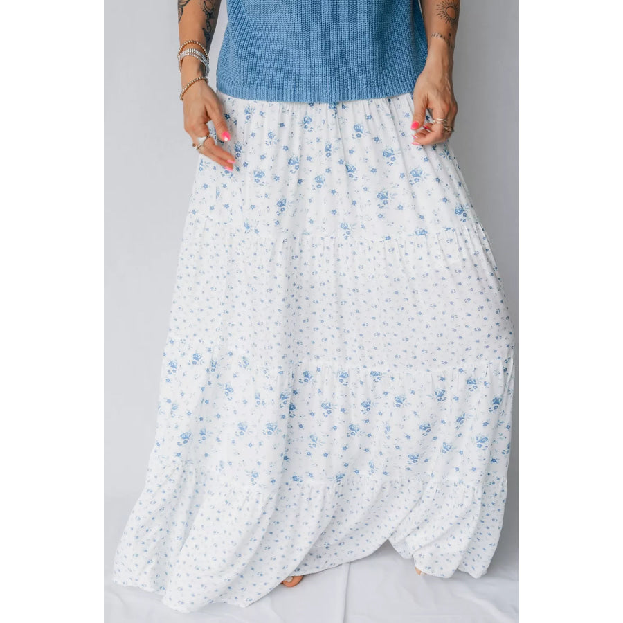 High Waist Tiny Floral Print Boho Maxi Skirt Apparel and Accessories
