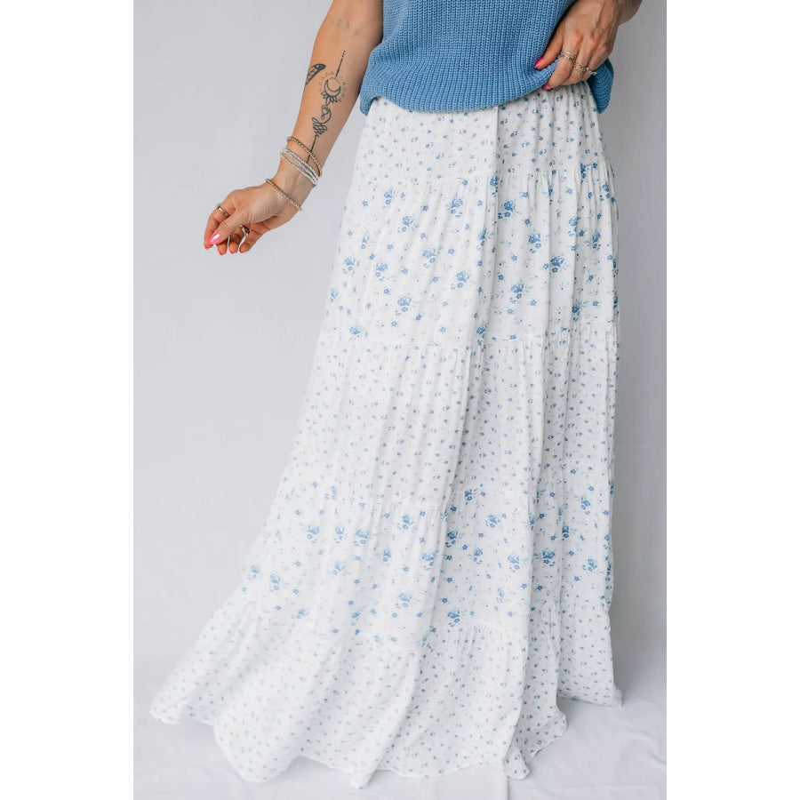 High Waist Tiny Floral Print Boho Maxi Skirt Apparel and Accessories