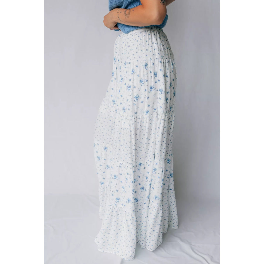 High Waist Tiny Floral Print Boho Maxi Skirt Apparel and Accessories