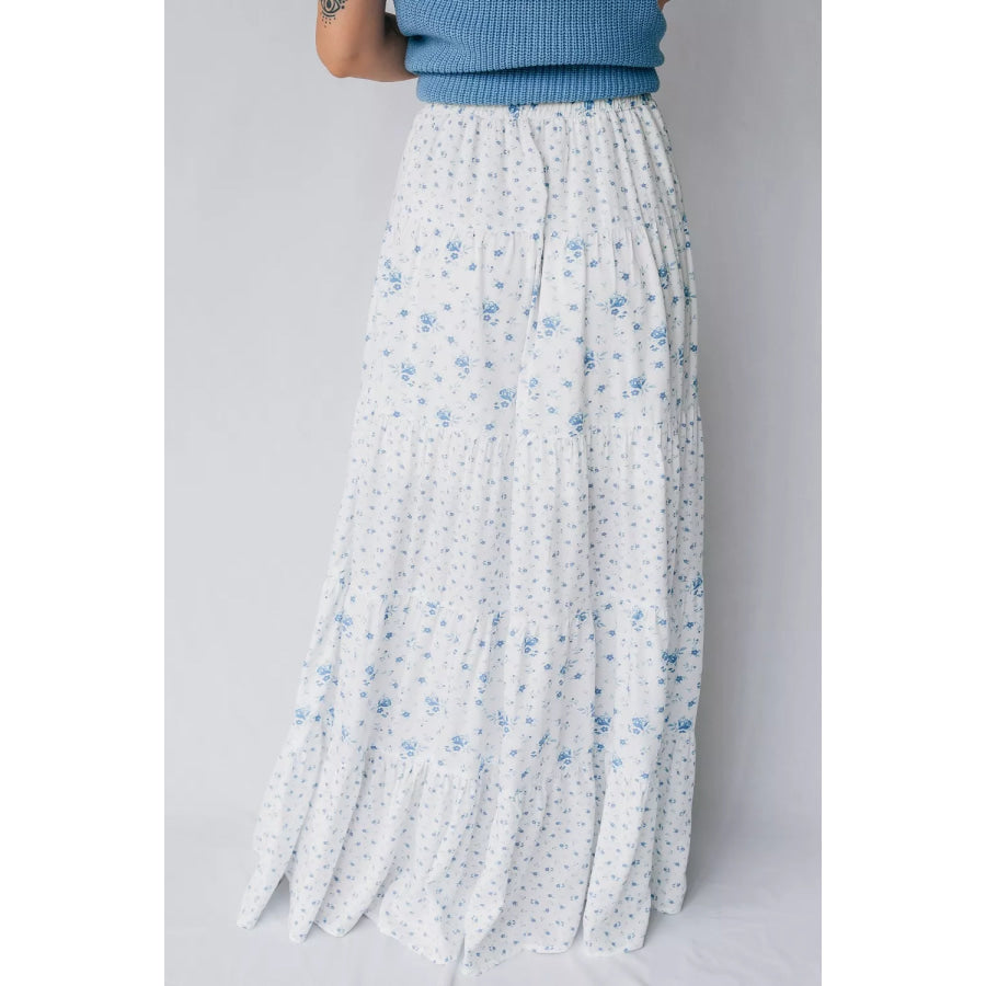 High Waist Tiny Floral Print Boho Maxi Skirt Apparel and Accessories