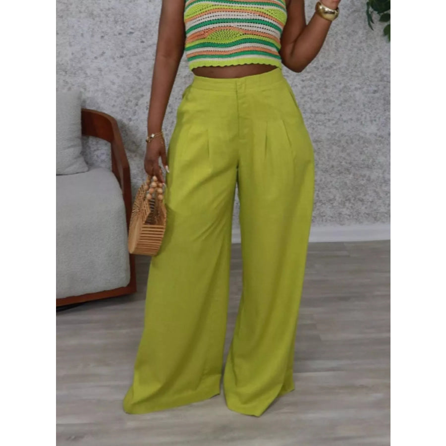 High Waist Wide Leg Flowy Pants Apparel and Accessories