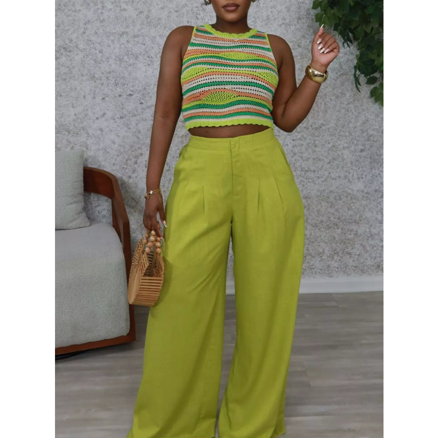High Waist Wide Leg Flowy Pants Lime / S Apparel and Accessories