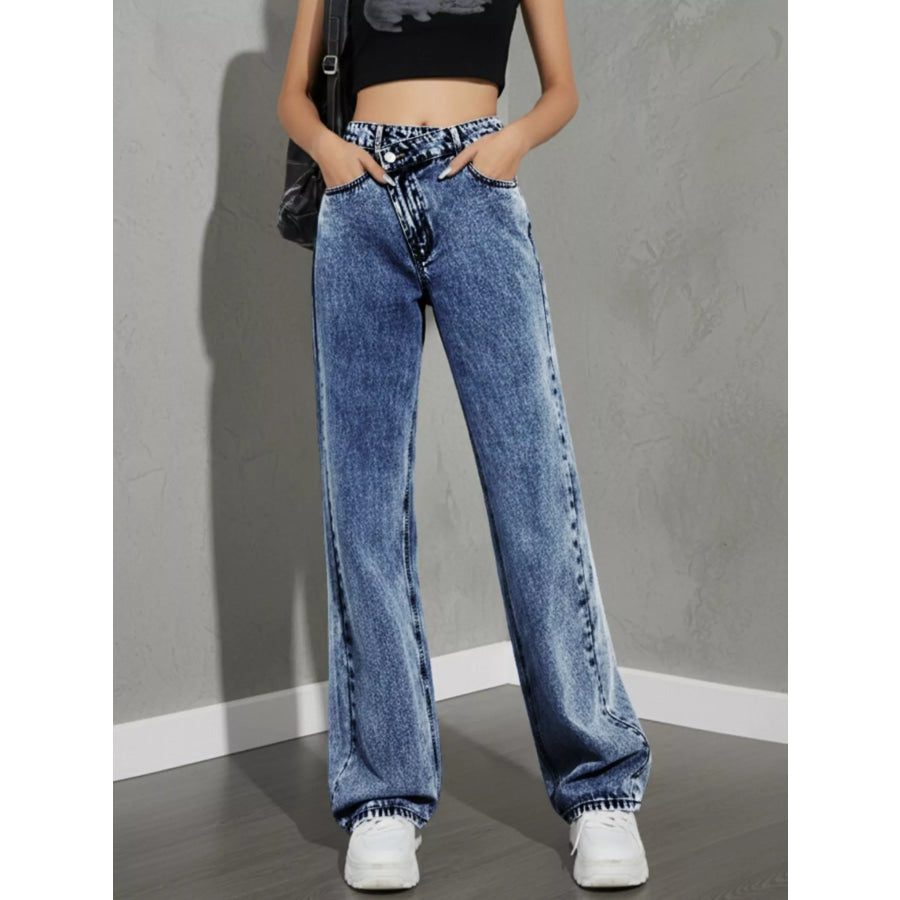 High Waist Wide Leg Jeans Dark Blue / XS Apparel and Accessories