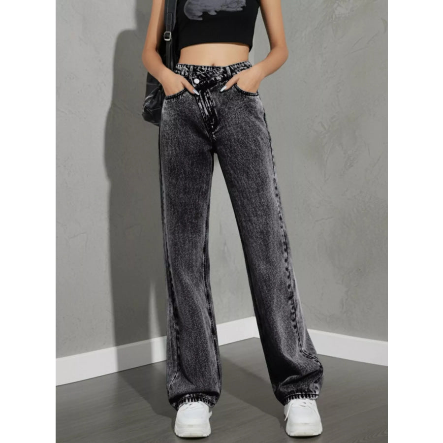 High Waist Wide Leg Jeans Dark Gray / XS Apparel and Accessories