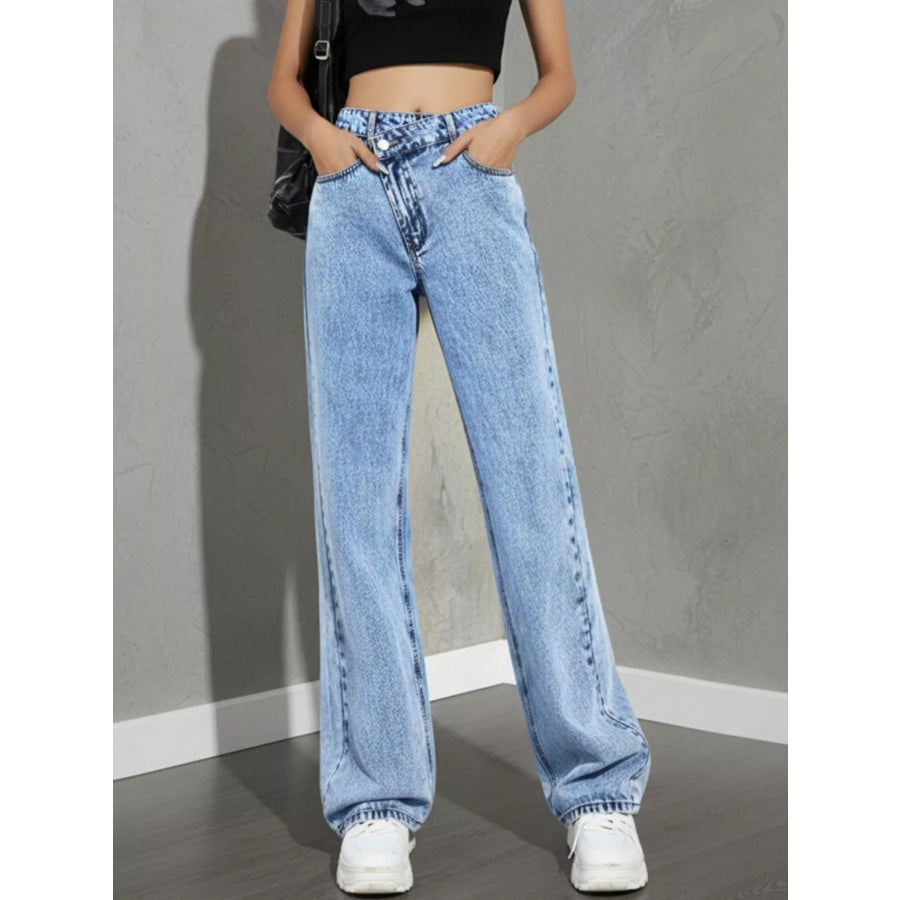 High Waist Wide Leg Jeans Light Blue / XS Apparel and Accessories