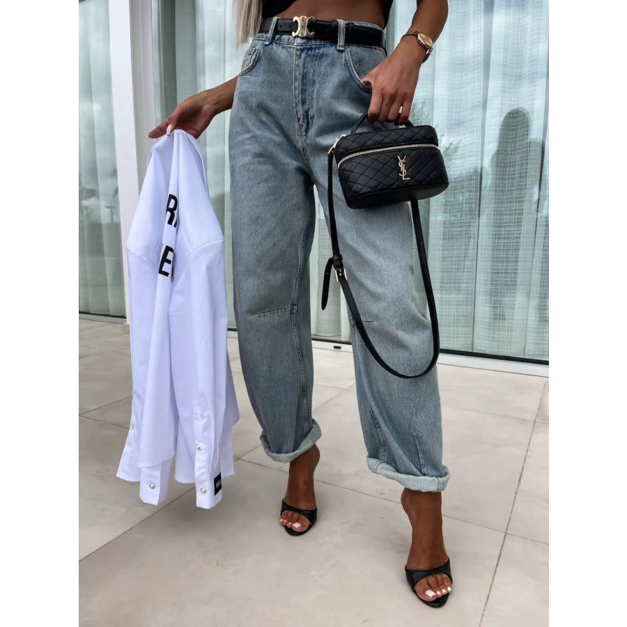 High Waist Wide Leg Jeans Light / S Apparel and Accessories