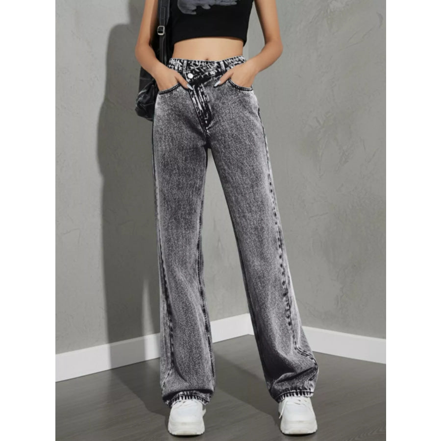 High Waist Wide Leg Jeans Medium Gray / XS Apparel and Accessories