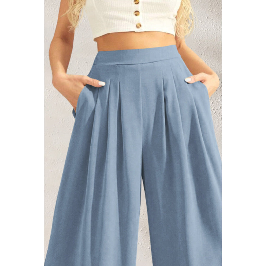 High Waist Wide Leg Pants Misty Blue / S Apparel and Accessories
