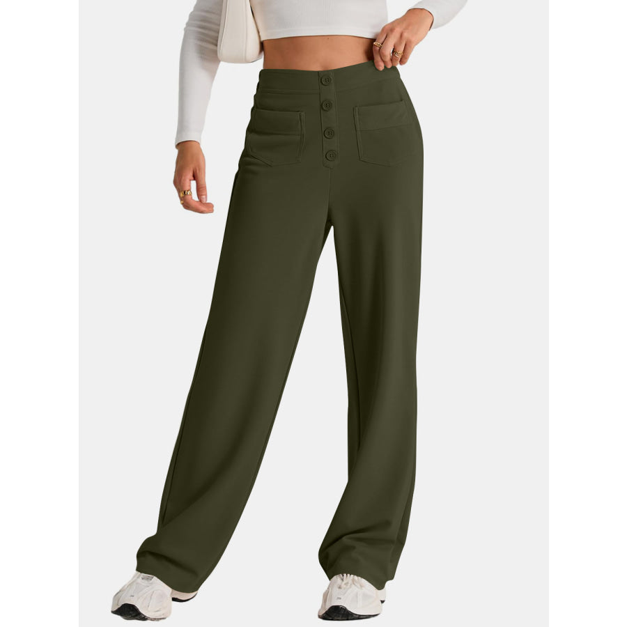 High Waist Wide Leg Pants Army Green / S Apparel and Accessories