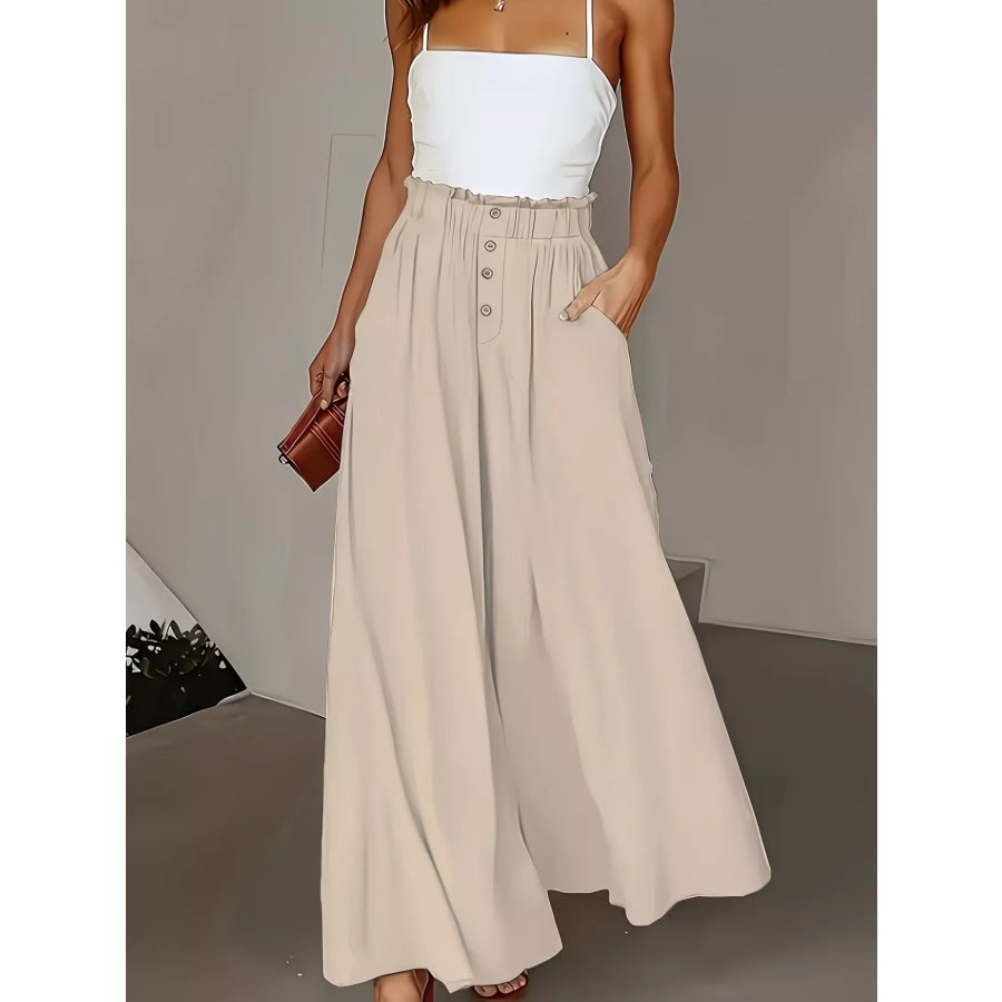 High Waist Wide Leg Pants Beige / S Apparel and Accessories