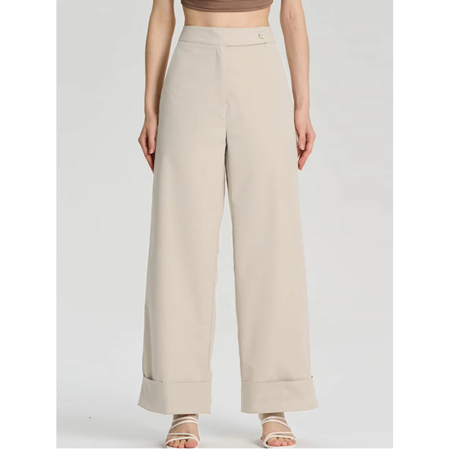 High Waist Wide Leg Pants Beige / S Apparel and Accessories