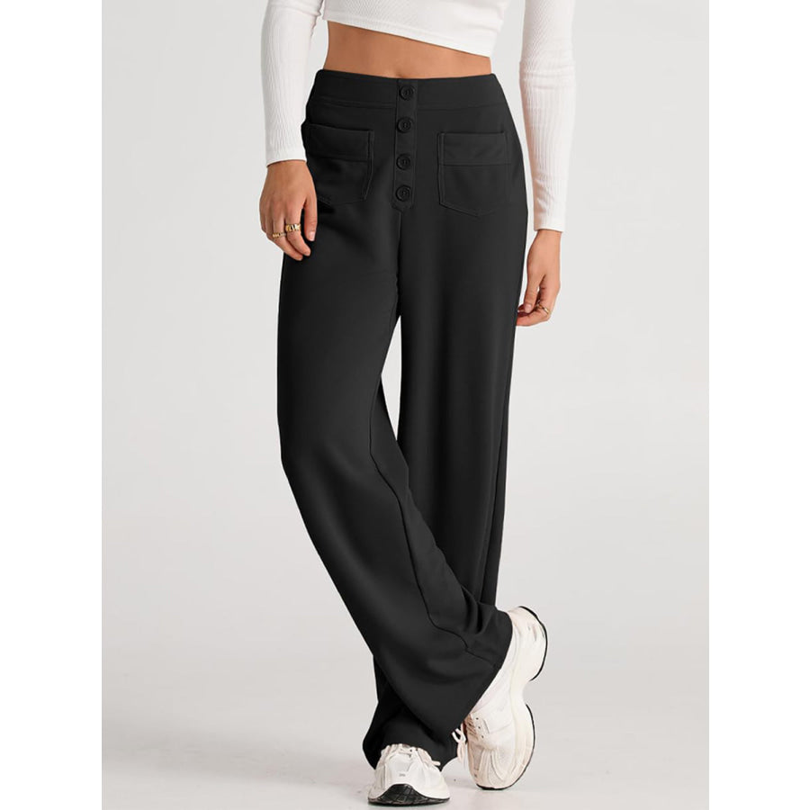 High Waist Wide Leg Pants Black / S Apparel and Accessories