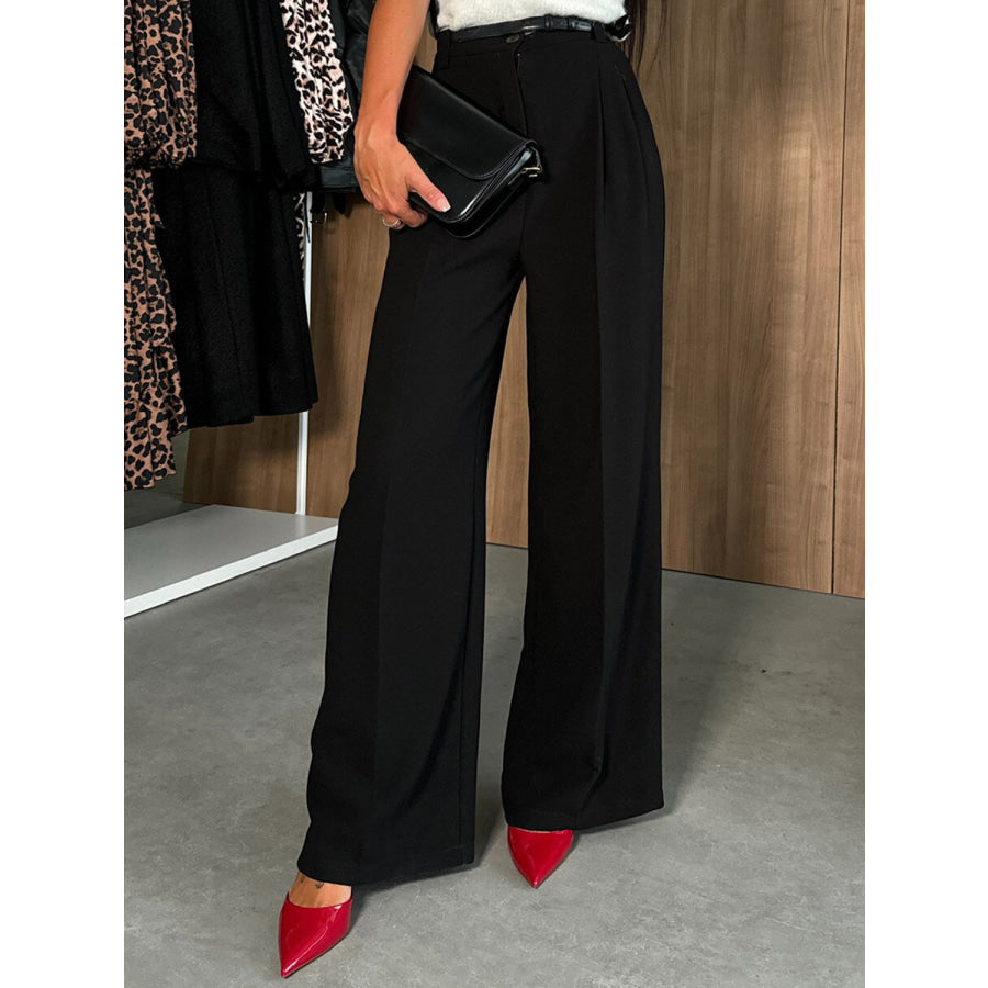 High Waist Wide Leg Pants Black / S Apparel and Accessories