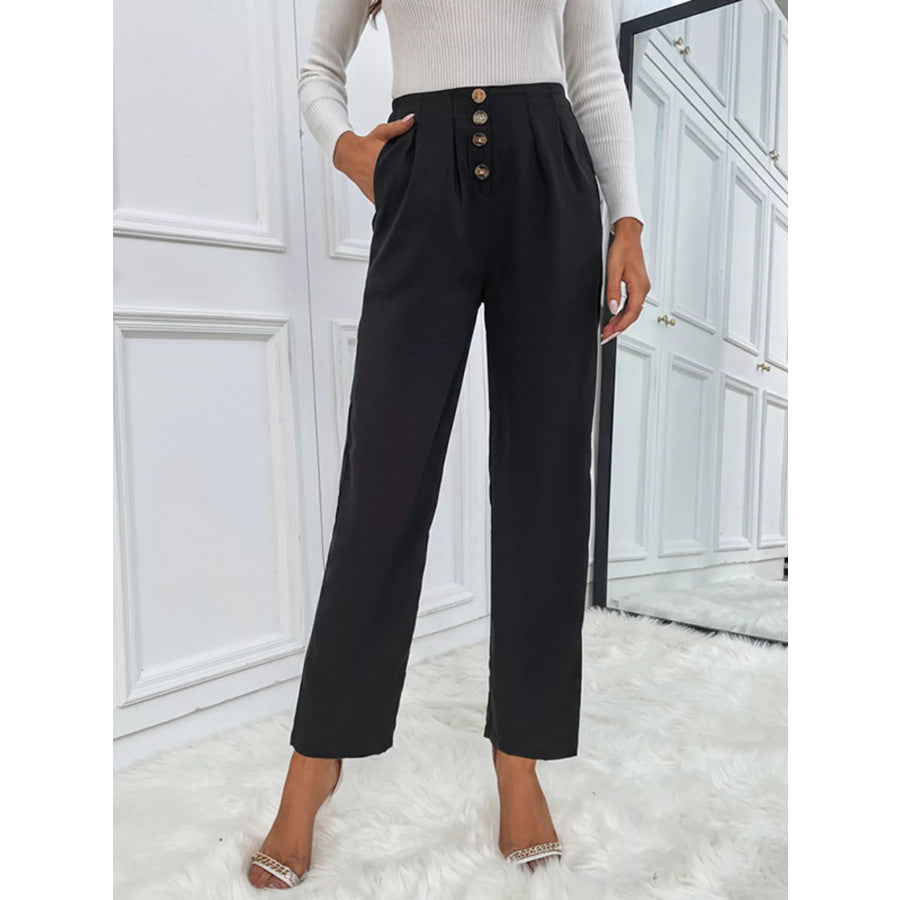 High Waist Wide Leg Pants Black / S Apparel and Accessories
