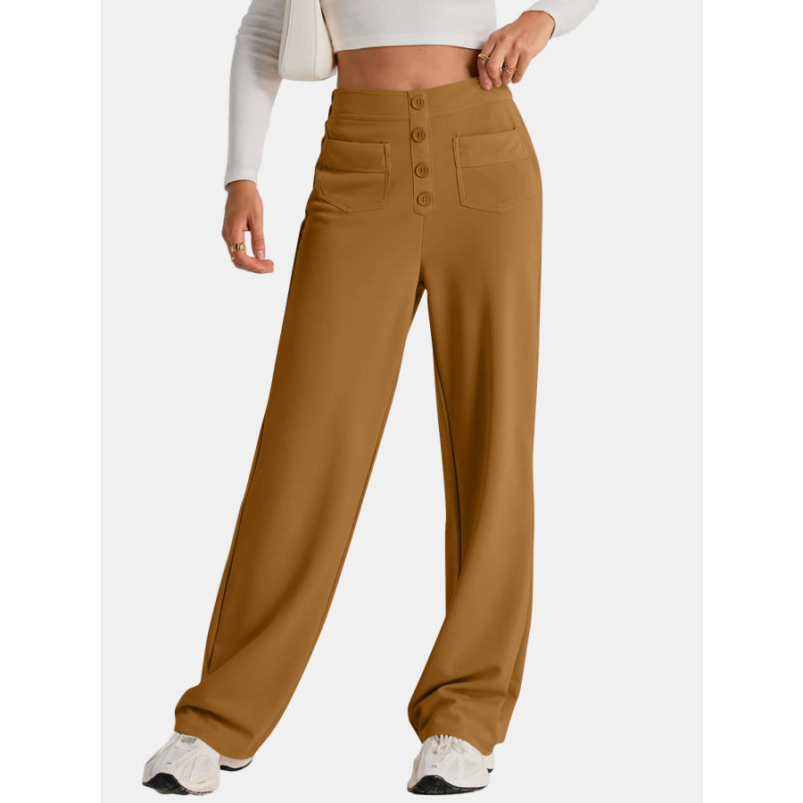 High Waist Wide Leg Pants Camel / S Apparel and Accessories