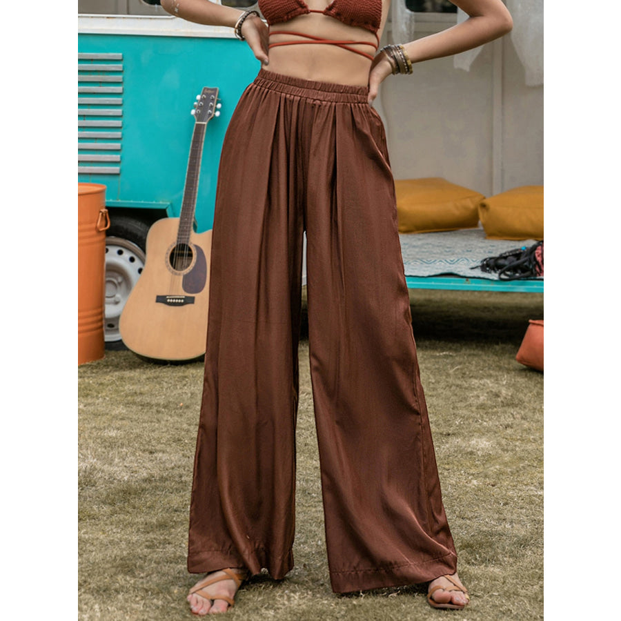 High Waist Wide Leg Pants Chestnut / S Apparel and Accessories