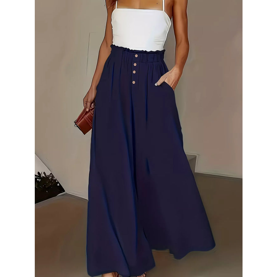 High Waist Wide Leg Pants Dark Blue / S Apparel and Accessories