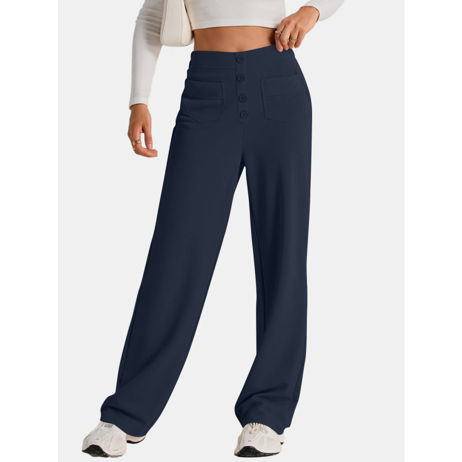 High Waist Wide Leg Pants Dark Navy / S Apparel and Accessories