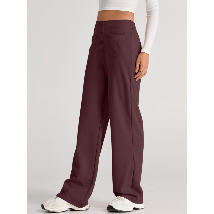 High Waist Wide Leg Pants Deep Purple / S Apparel and Accessories