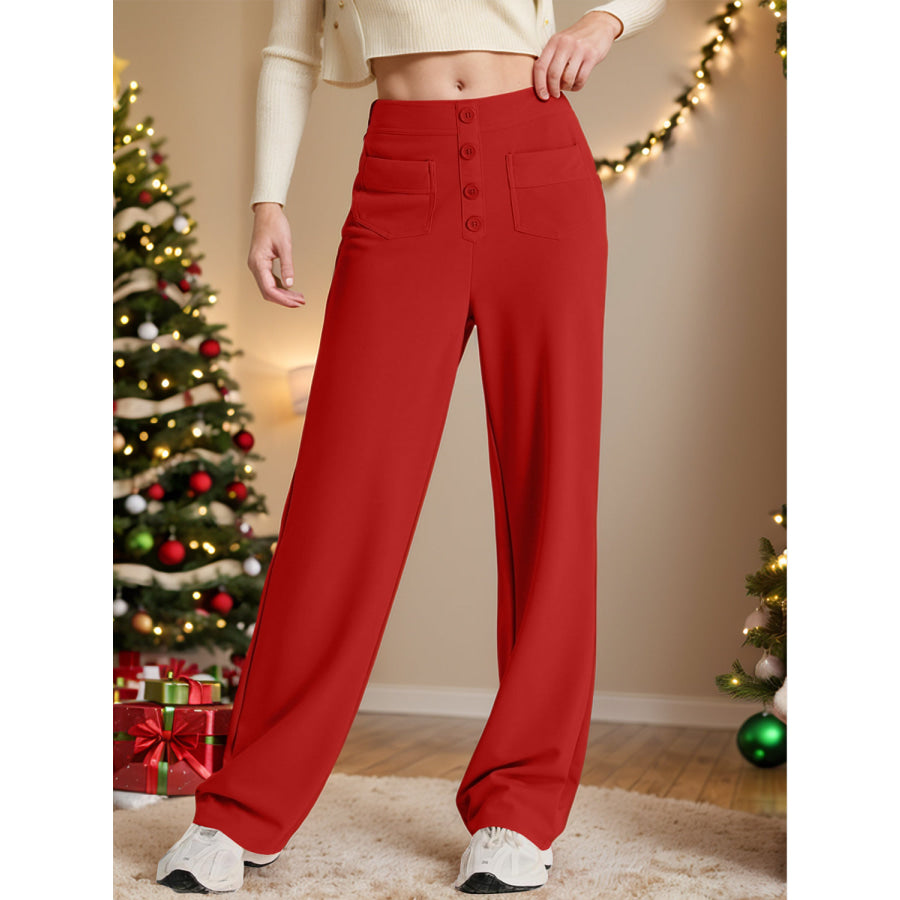 High Waist Wide Leg Pants Deep Red / 2XL Apparel and Accessories