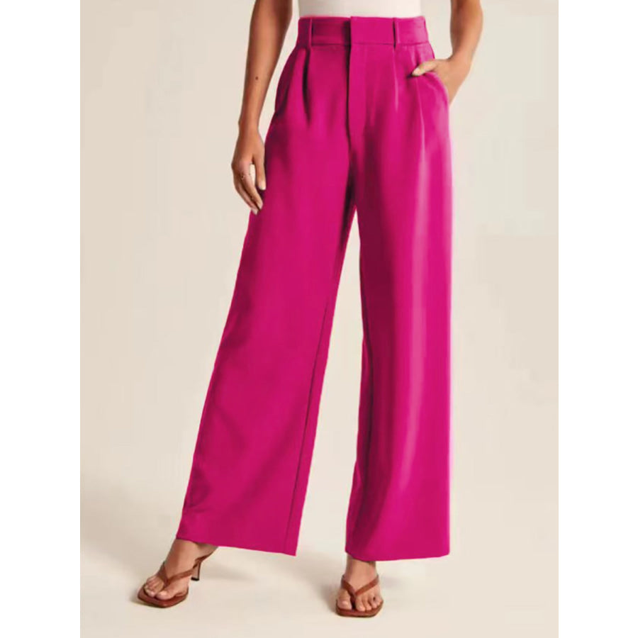 High Waist Wide Leg Pants Deep Rose / S Apparel and Accessories