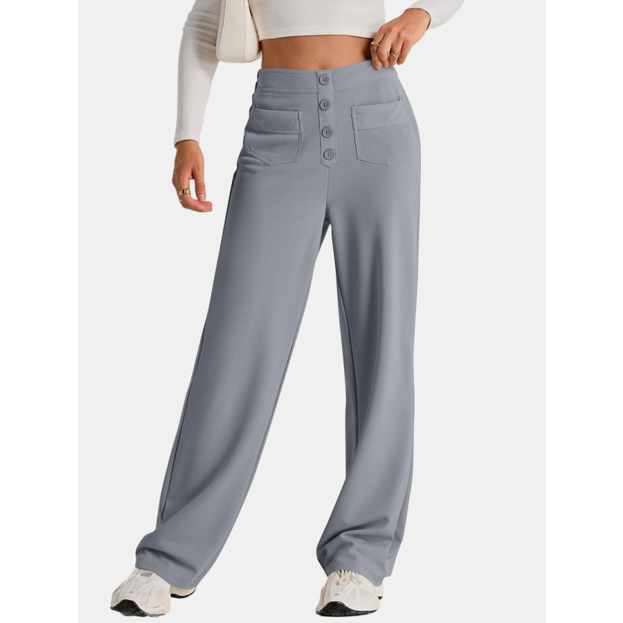 High Waist Wide Leg Pants Gray / S Apparel and Accessories