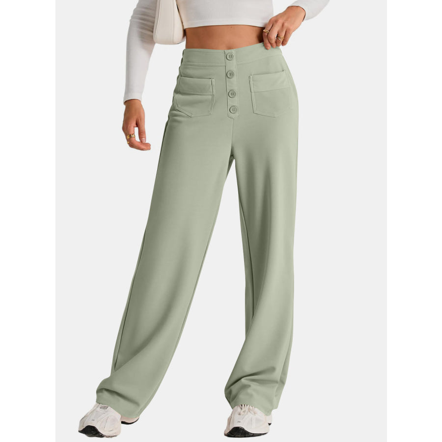 High Waist Wide Leg Pants Gum Leaf / S Apparel and Accessories