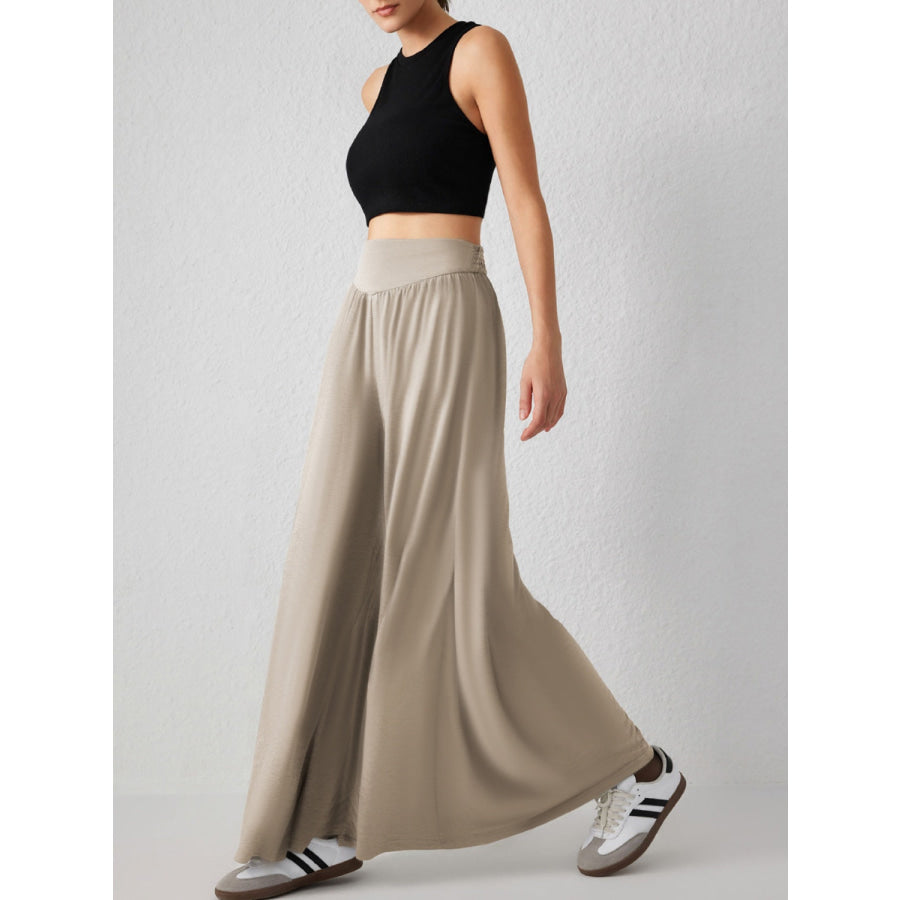 High Waist Wide Leg Pants Khaki / S Apparel and Accessories