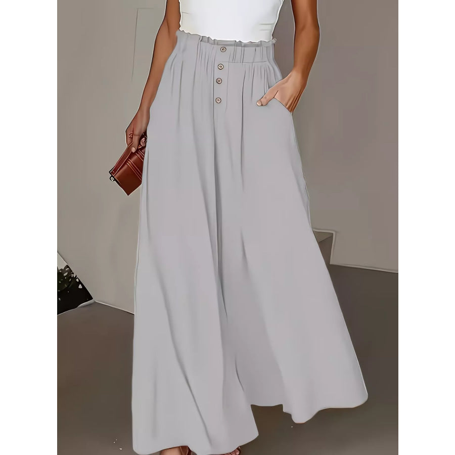High Waist Wide Leg Pants Light Gray / S Apparel and Accessories