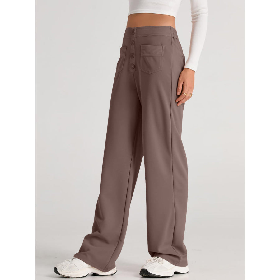 High Waist Wide Leg Pants Mocha / L Apparel and Accessories