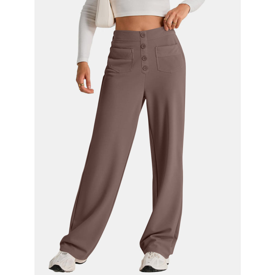 High Waist Wide Leg Pants Mocha / S Apparel and Accessories