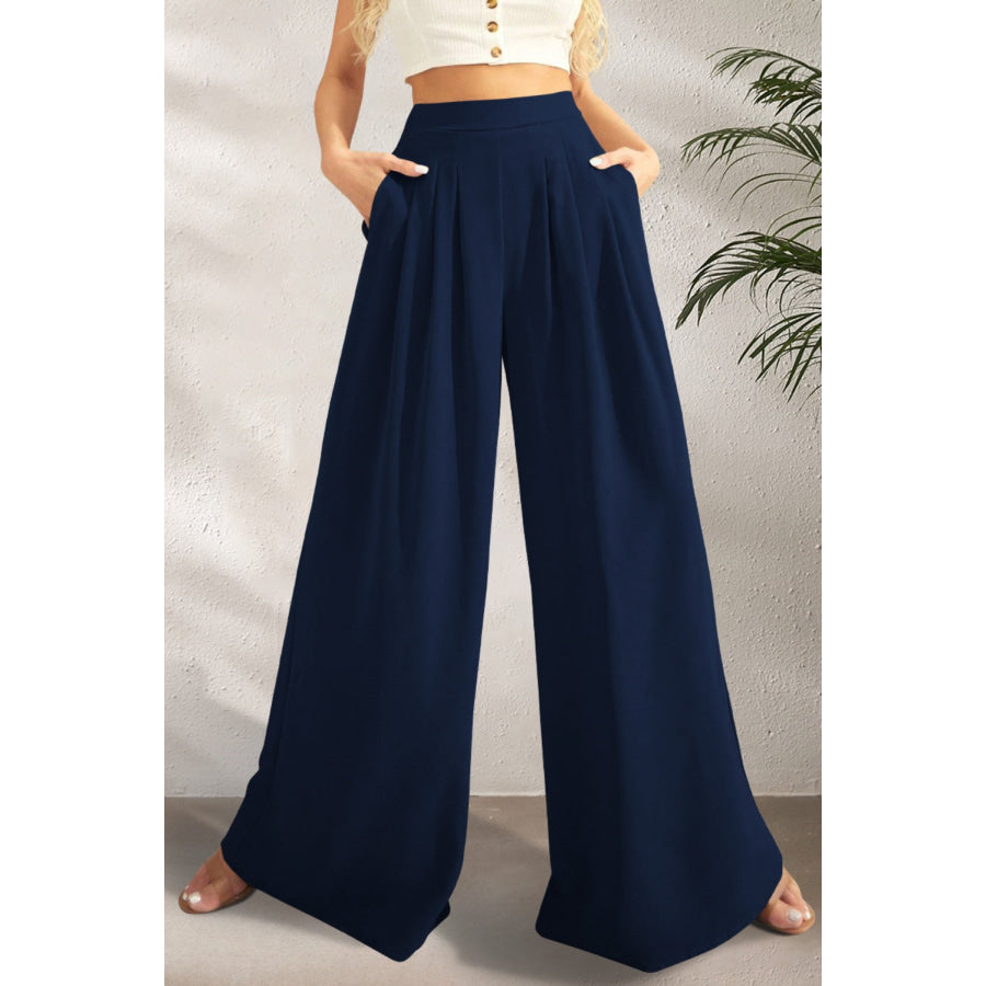 High Waist Wide Leg Pants Navy / S Apparel and Accessories