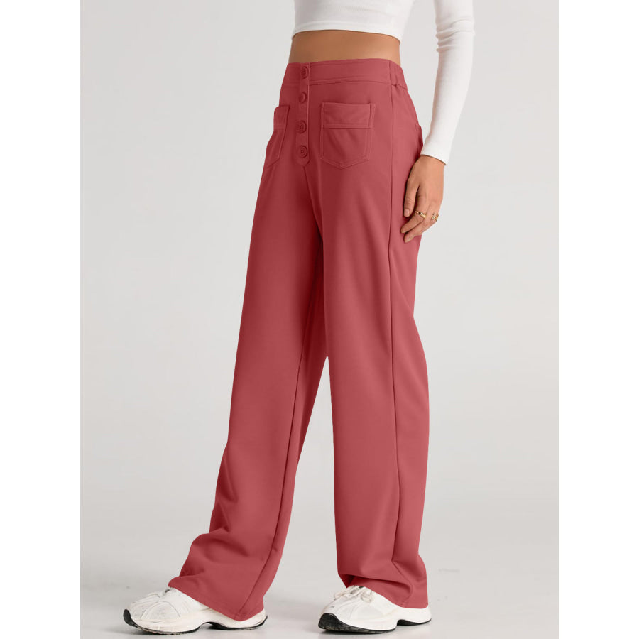 High Waist Wide Leg Pants Orange-Red / S Apparel and Accessories