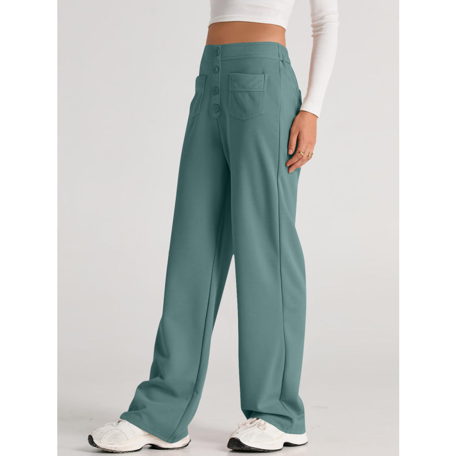 High Waist Wide Leg Pants Turquoise / S Apparel and Accessories