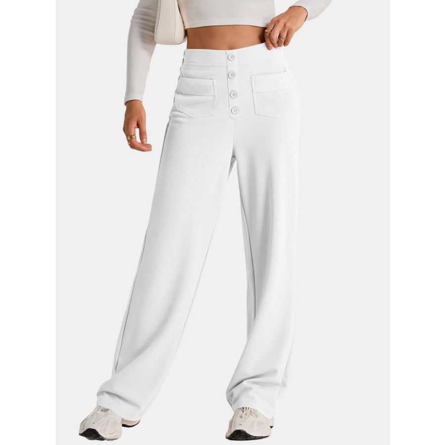 High Waist Wide Leg Pants White / S Apparel and Accessories