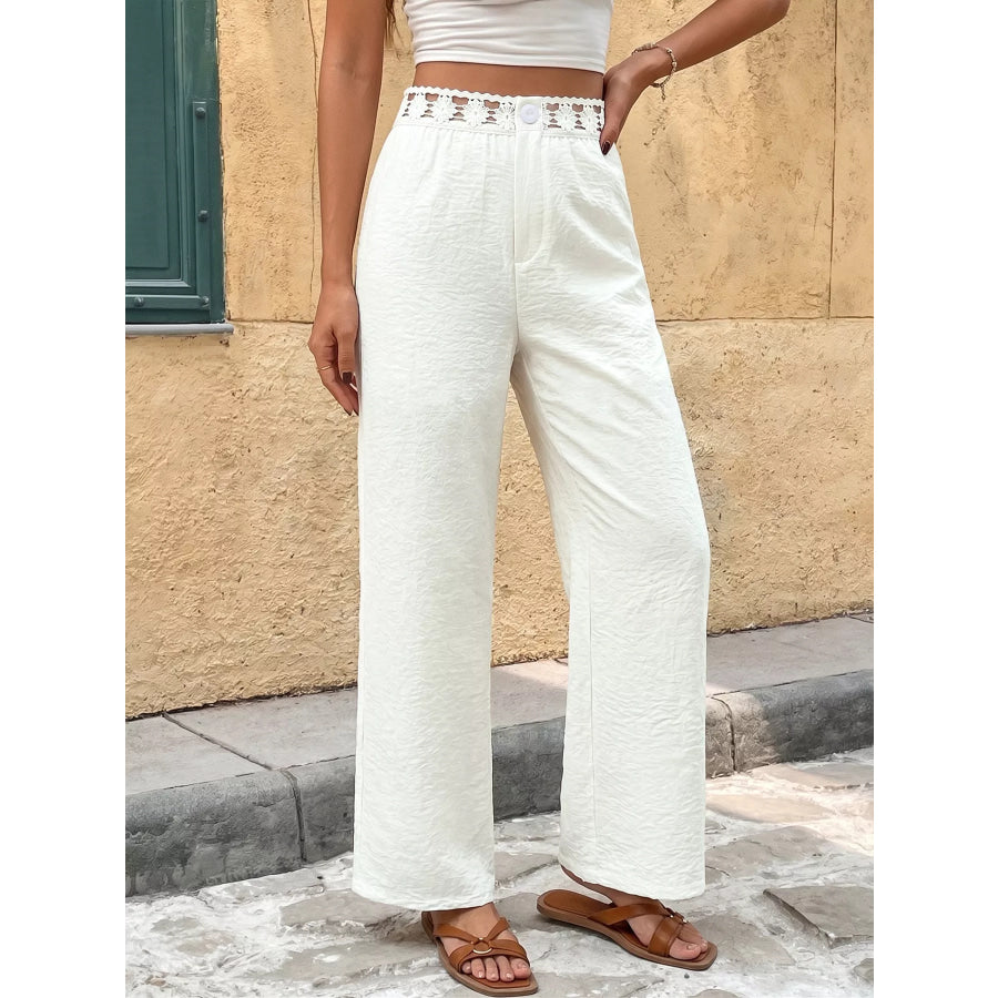High Waist Wide Leg Pants with Crochet Trim Apparel and Accessories