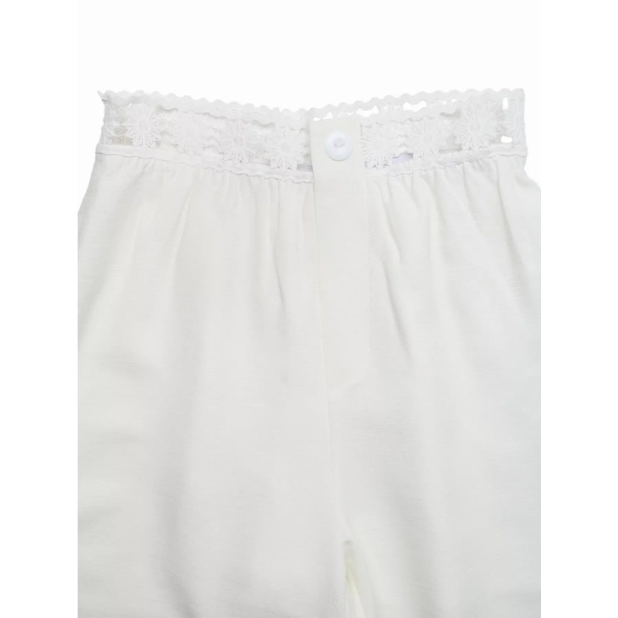 High Waist Wide Leg Pants with Crochet Trim Apparel and Accessories