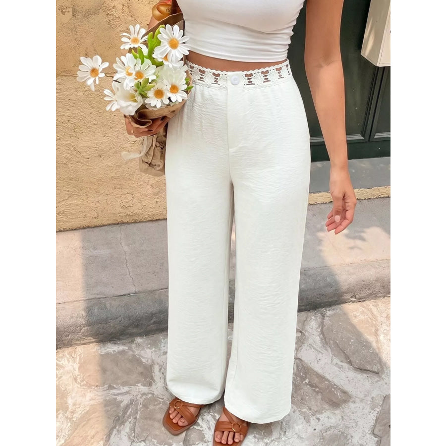 High Waist Wide Leg Pants with Crochet Trim Apparel and Accessories