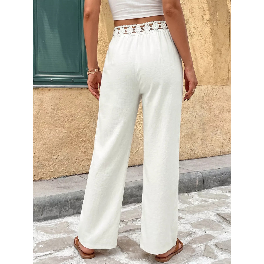 High Waist Wide Leg Pants with Crochet Trim Apparel and Accessories