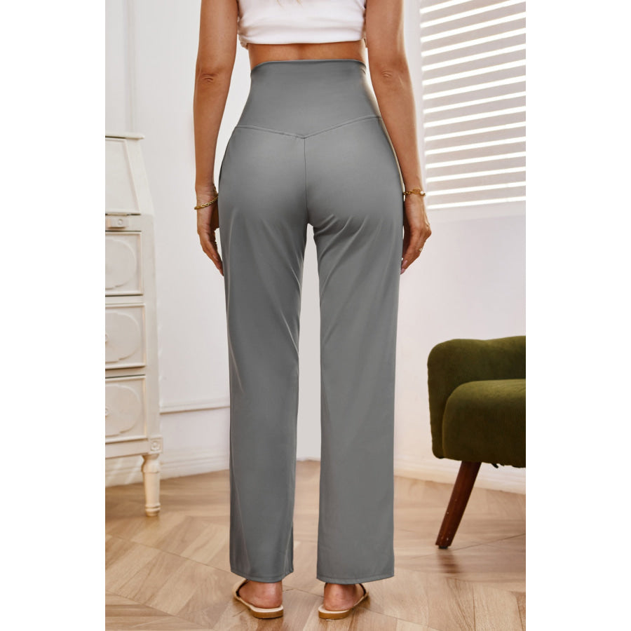 High Waist Wide Leg Pants with Pockets Gray / XS Apparel and Accessories