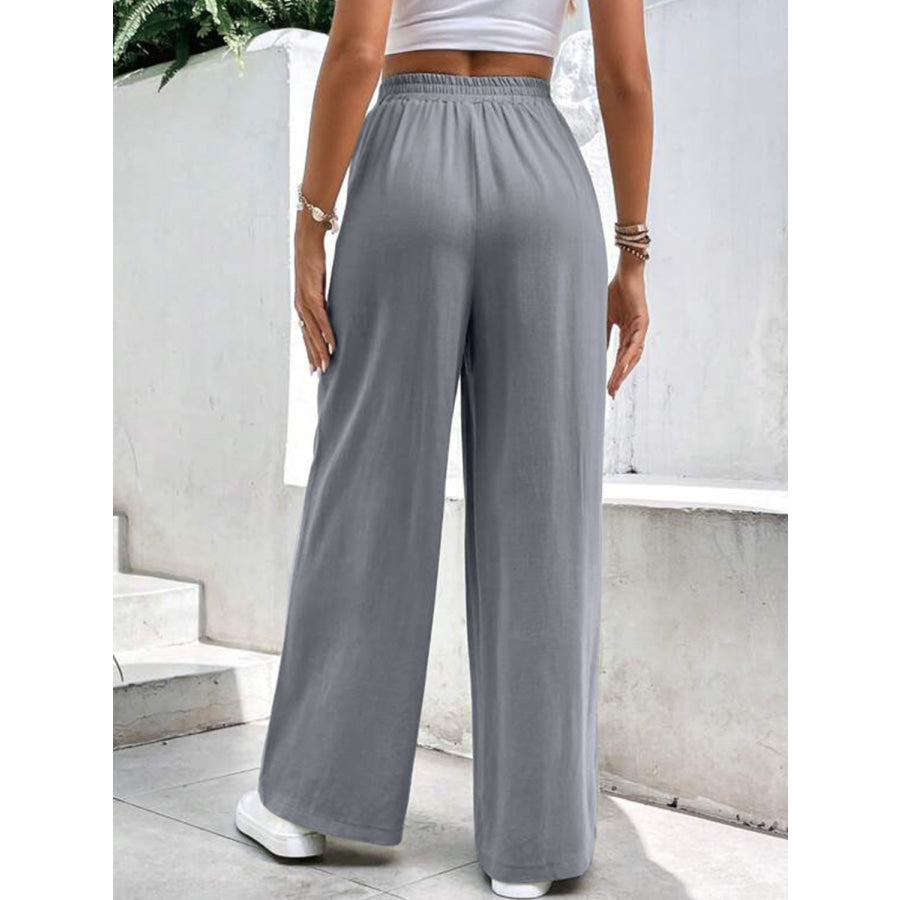 High Waist Wide Leg Pants with Pockets Apparel and Accessories