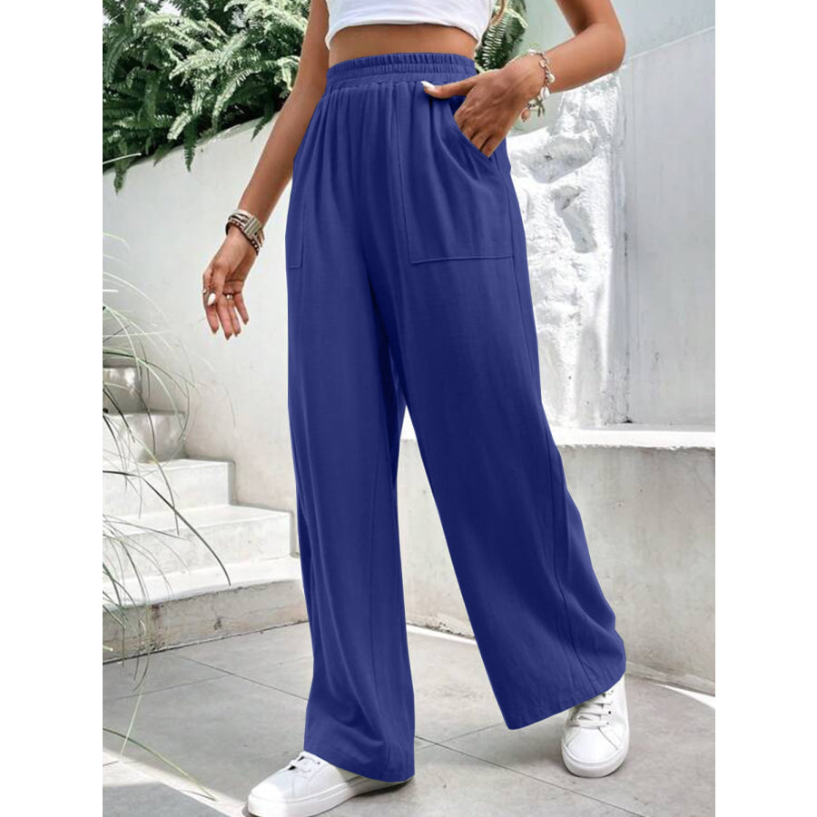 High Waist Wide Leg Pants with Pockets Apparel and Accessories