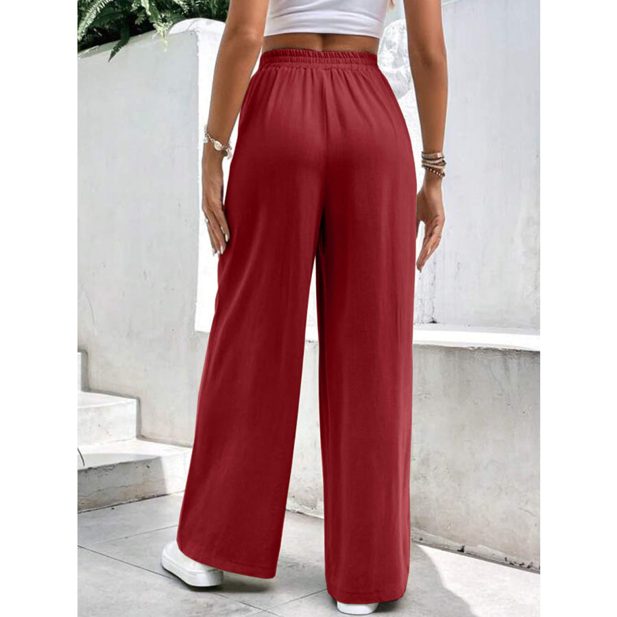 High Waist Wide Leg Pants with Pockets Apparel and Accessories