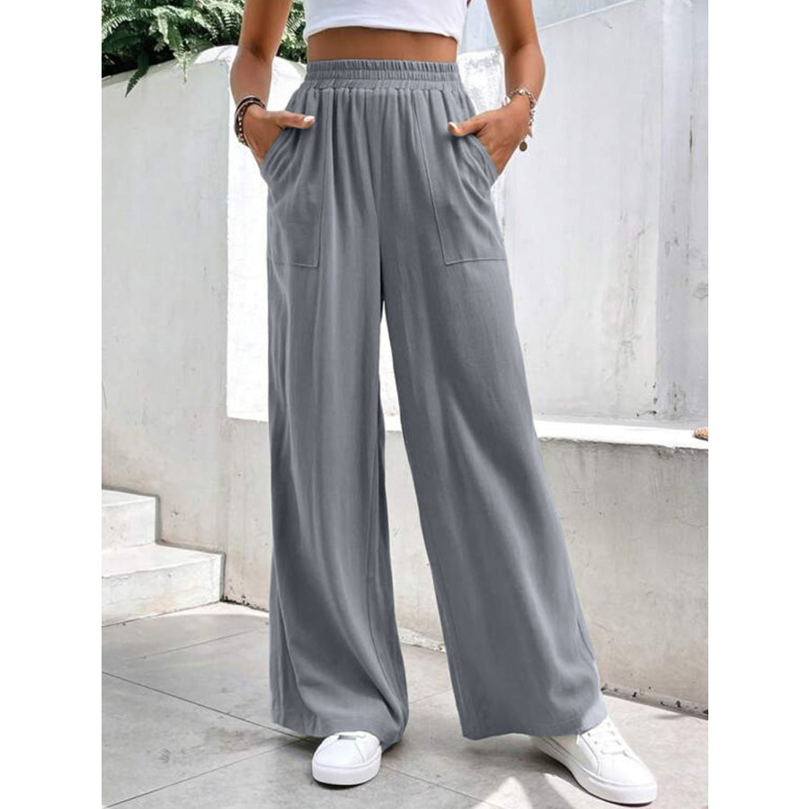 High Waist Wide Leg Pants with Pockets Gray / S Apparel and Accessories