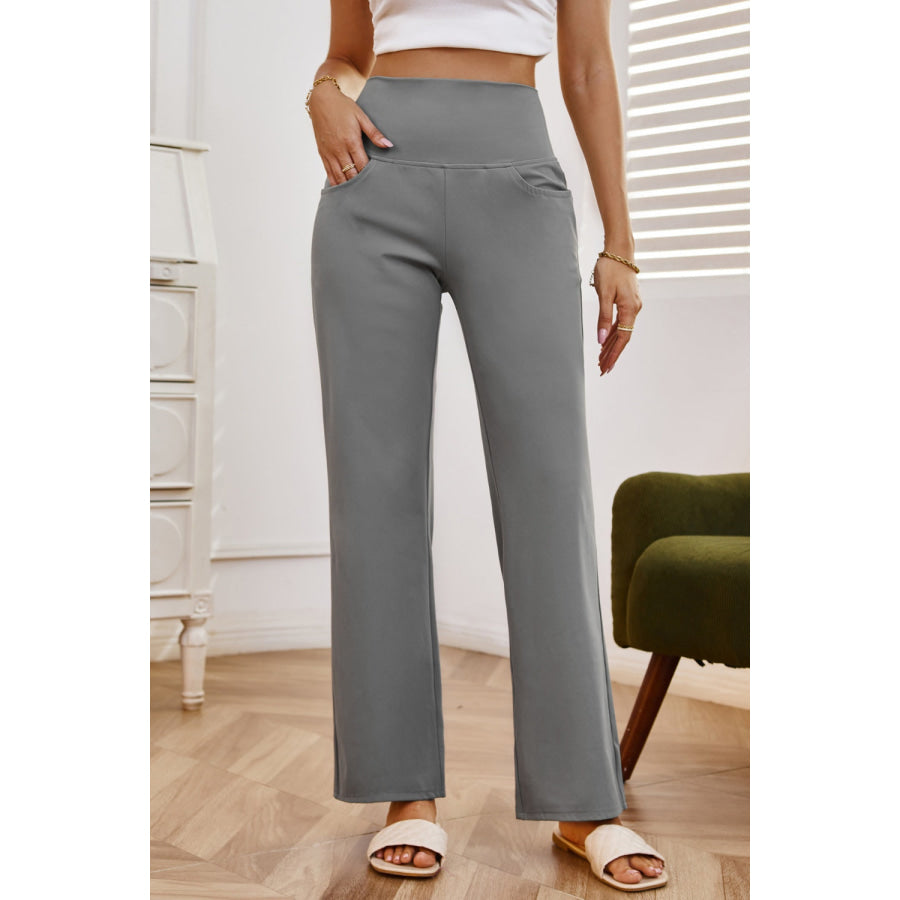 High Waist Wide Leg Pants with Pockets Gray / XS Apparel and Accessories