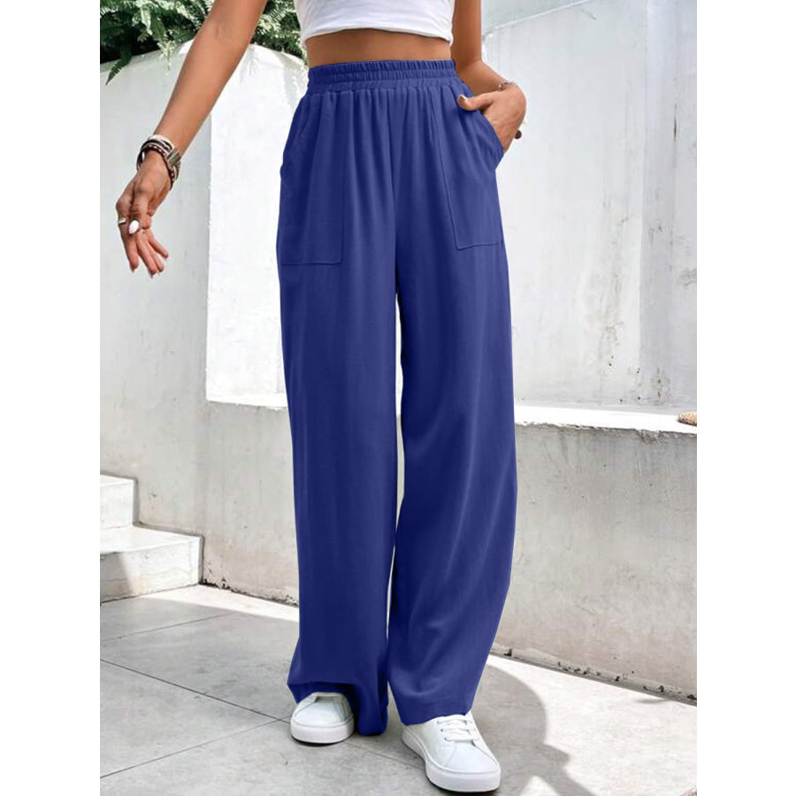 High Waist Wide Leg Pants with Pockets Royal Blue / S Apparel and Accessories