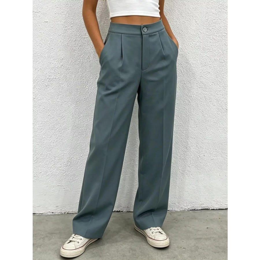 High Waist Wide Leg Pleated Pants French Blue / XS Apparel and Accessories