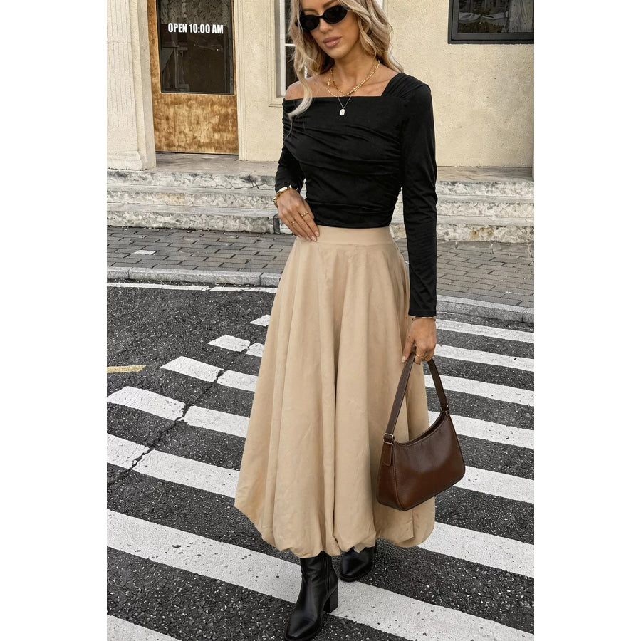 High-Waisted A-Line Midi Skirt Apparel and Accessories