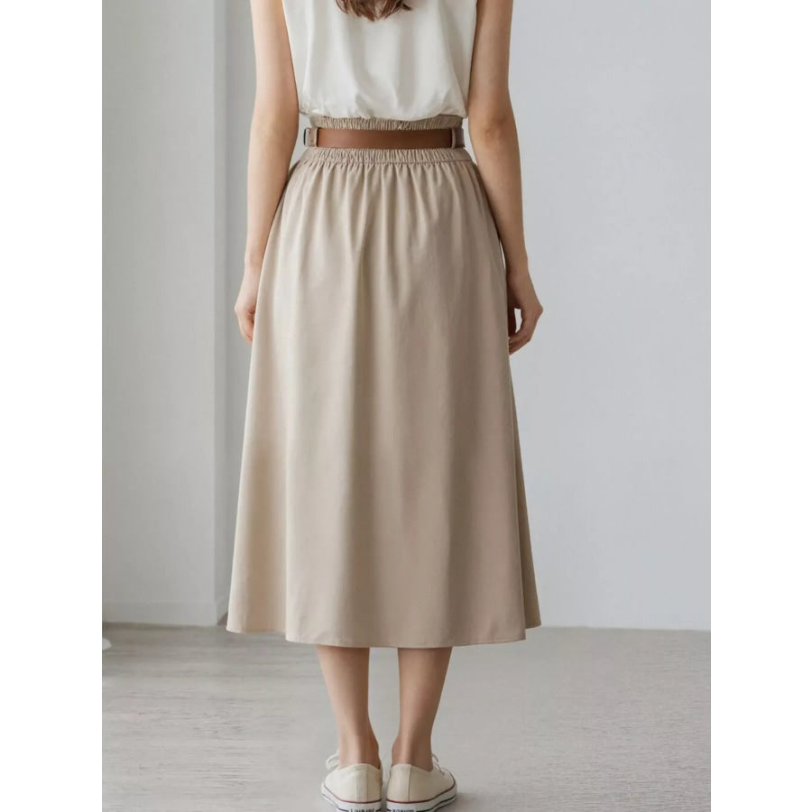 High-Waisted A-Line Midi Skirt Apparel and Accessories