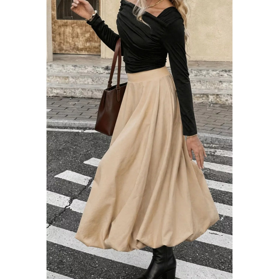 High-Waisted A-Line Midi Skirt Apparel and Accessories